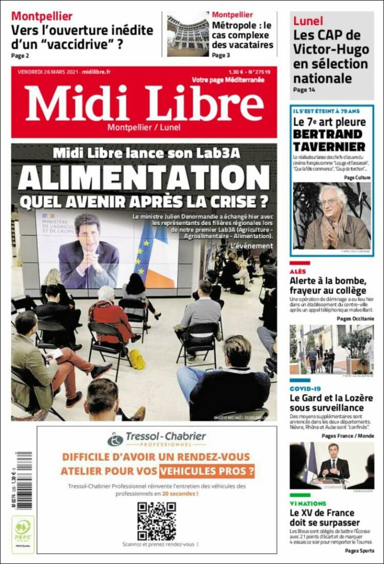 Portada de Midi Libre (Francia)