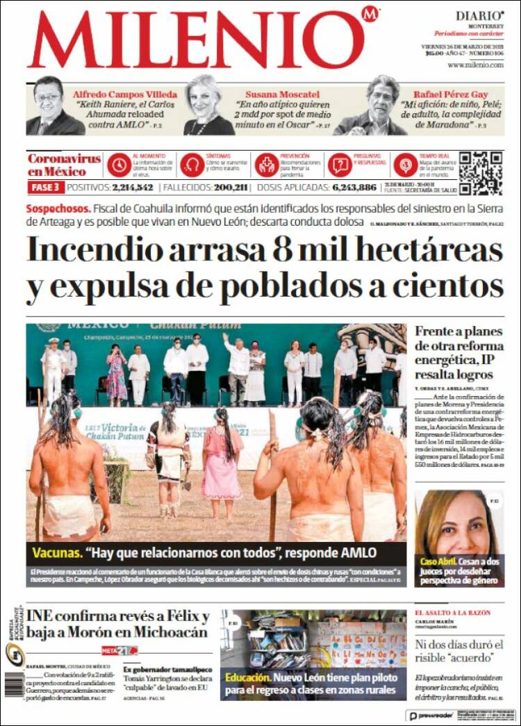 Portada de Milenio de Monterrey (México)