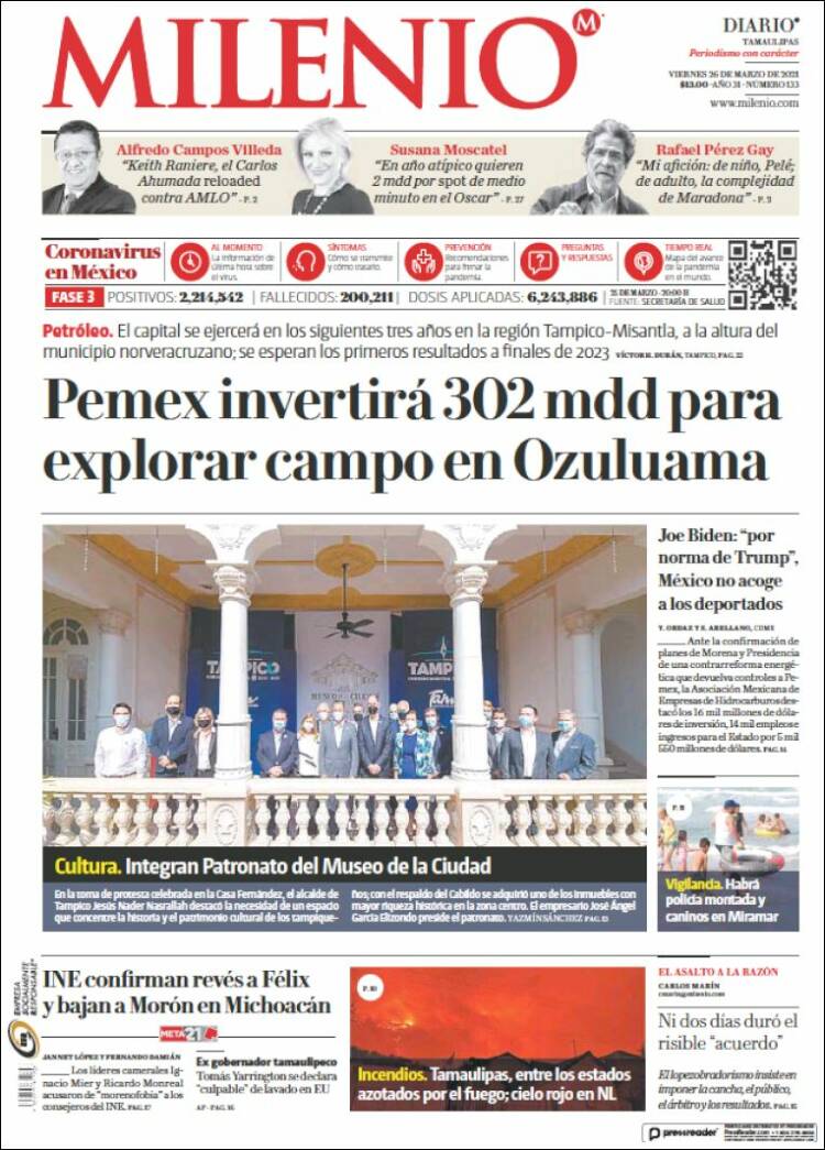 Portada de Milenio - Tamaulipas (México)