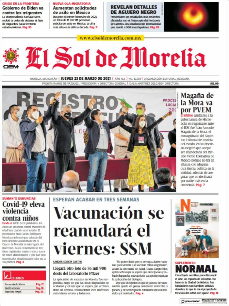 Portada de El Sol de Morelia (México)