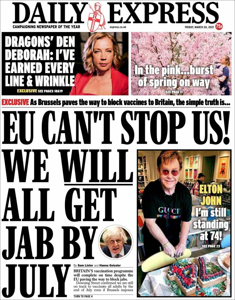 Portada de Daily Express (Reino Unido)