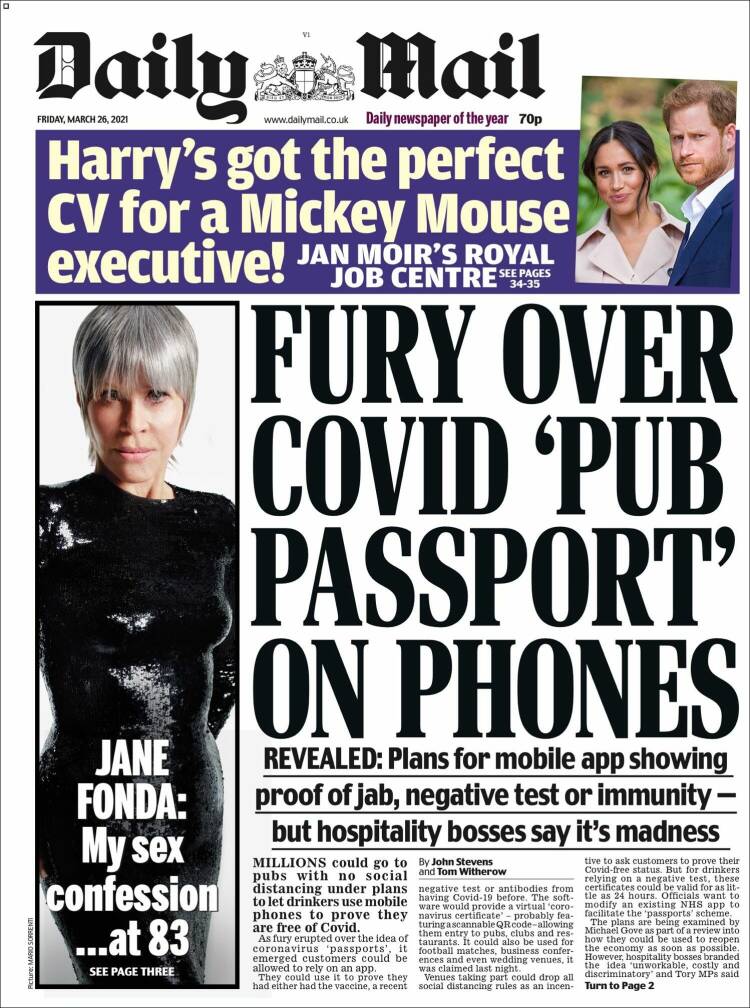 Portada de Daily Mail (Reino Unido)