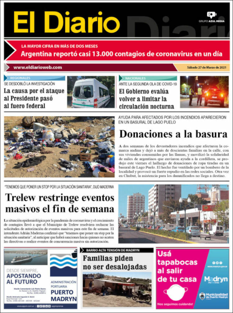 Portada de El Diario de Madryn (Argentina)