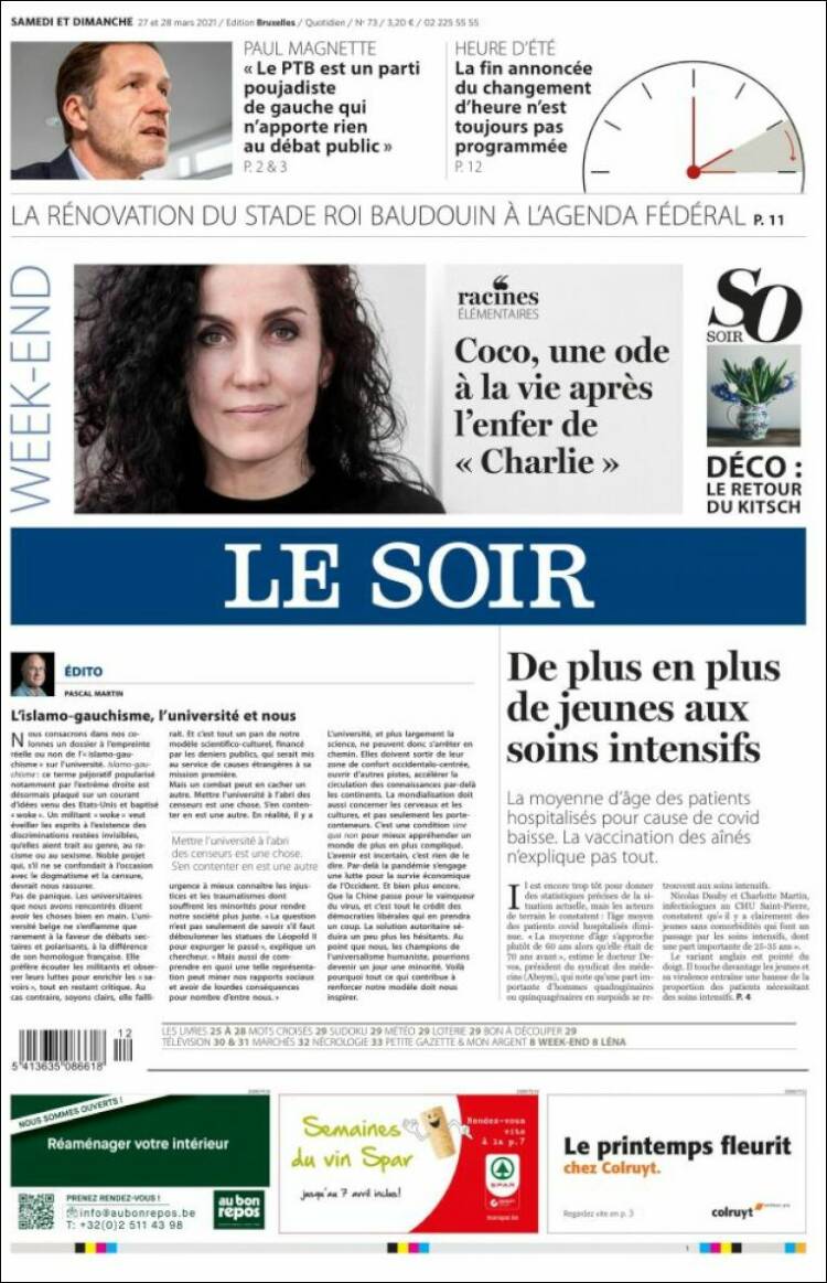 Portada de Le Soir (B&eacute;lgica)
