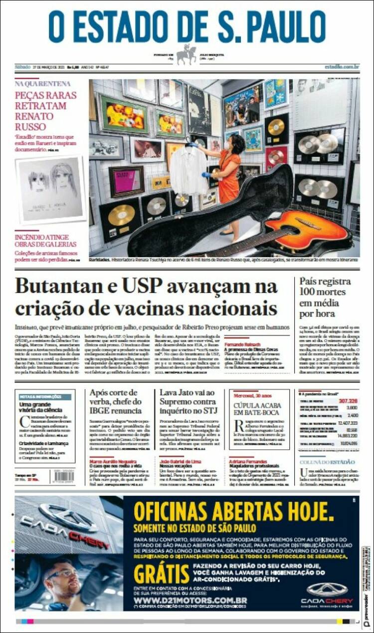 Portada de O Estado de São Paulo (Brasil)