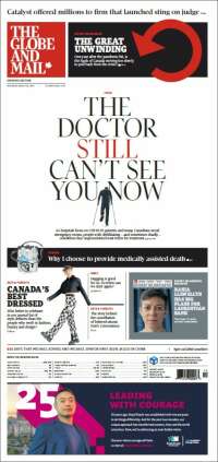 Portada de The Globe and Mail (Canada)