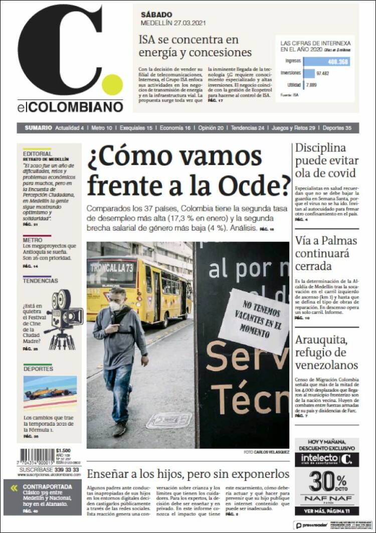 Portada de El Colombiano (Colombie)