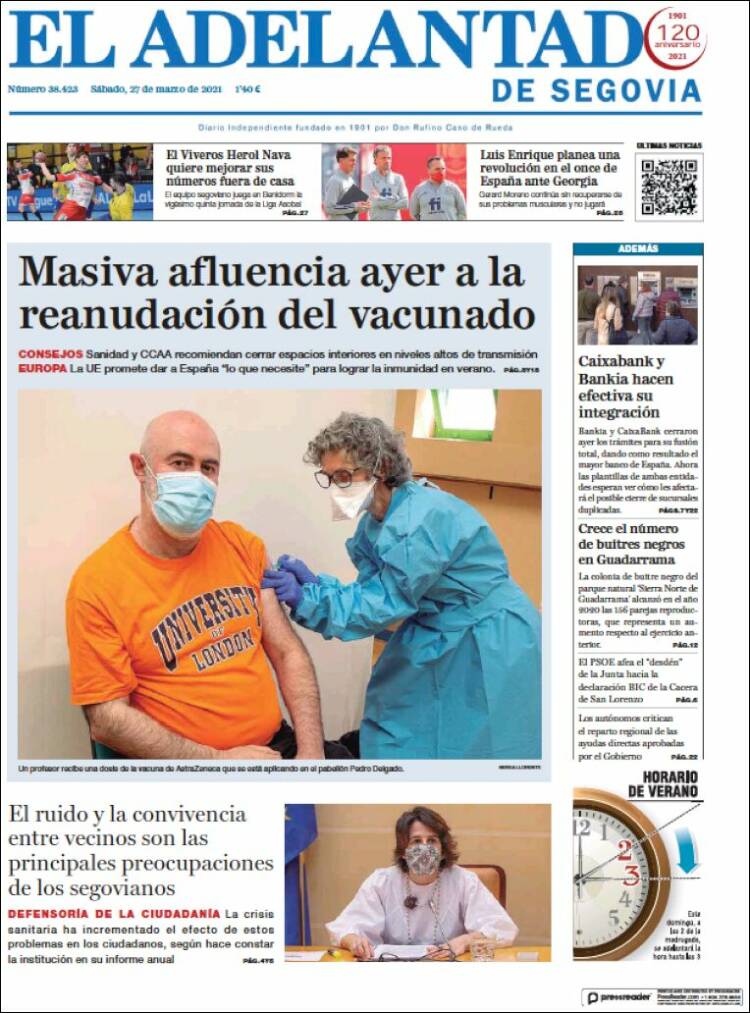 Portada de El Adelantado de Segovia (España)