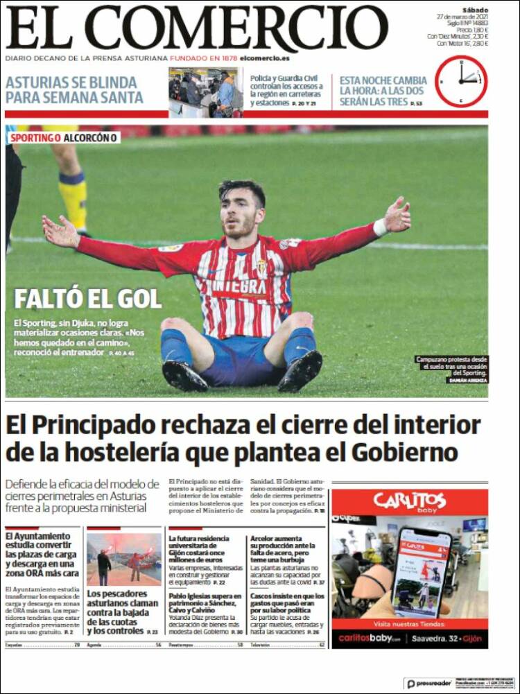 Portada de El Comercio - Gijón (España)