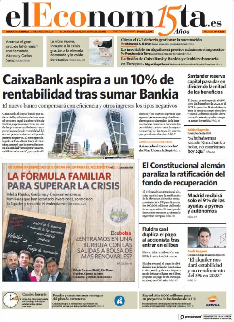Portada de El Economista (Espa&ntilde;a)
