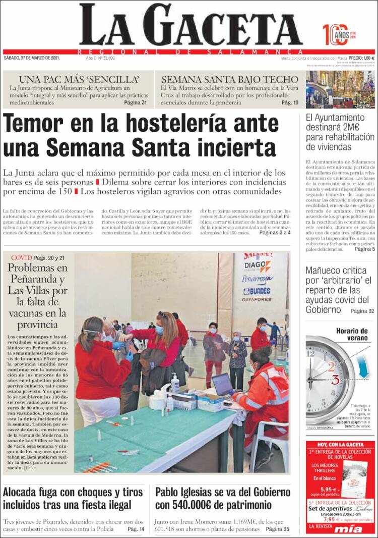 Portada de La Gaceta de Salamanca (España)
