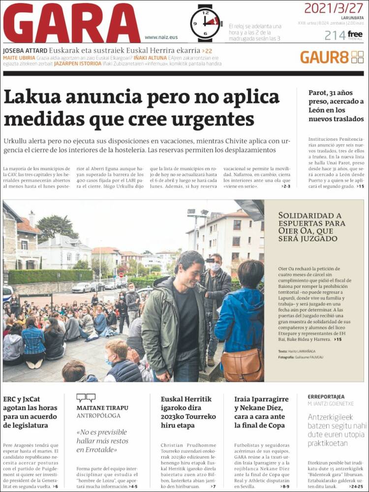 Portada de Gara (España)