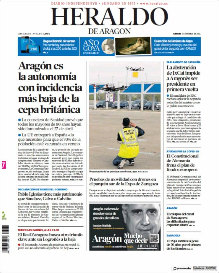 Portada de Heraldo de Aragón (España)