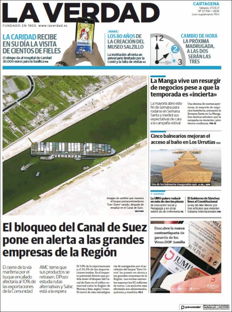 Portada de La Verdad de Cartagena (España)