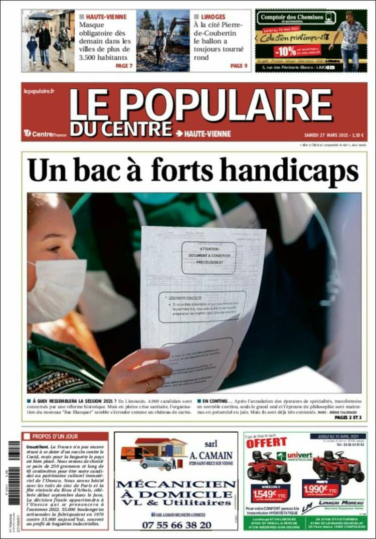 Portada de Le Populaire du Centre (Francia)