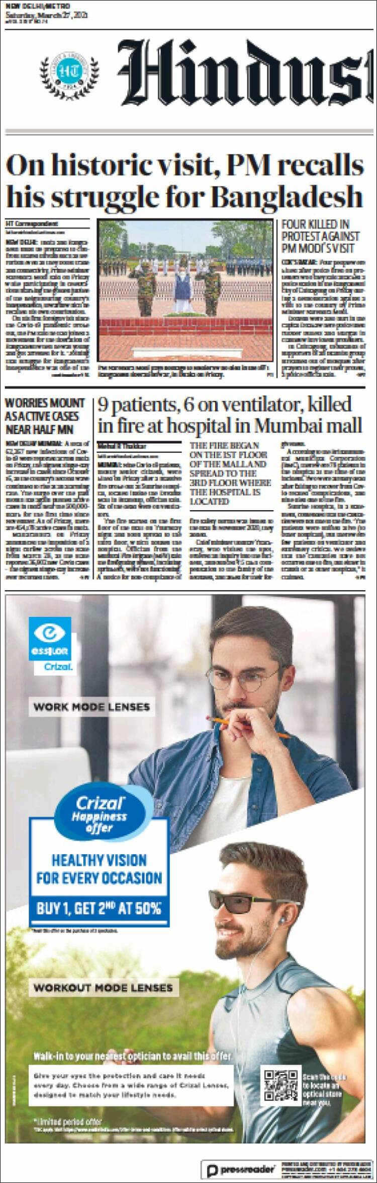 Portada de Hindustan Times (India)