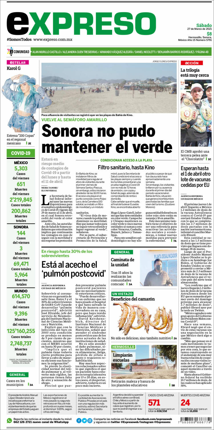 Portada de Expreso (M&eacute;xico)