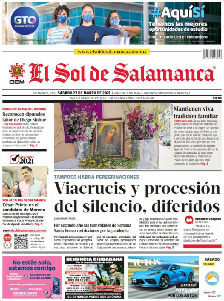 Portada de El Sol de Salamanca (M&eacute;xico)