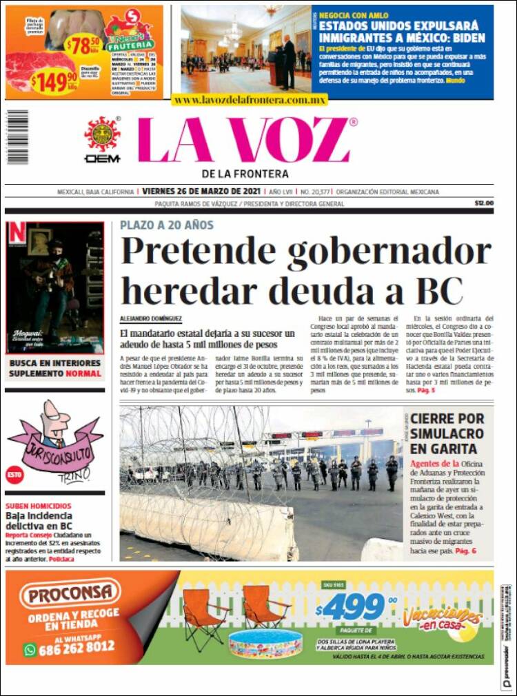 Portada de La Voz de la Frontera (M&eacute;xico)