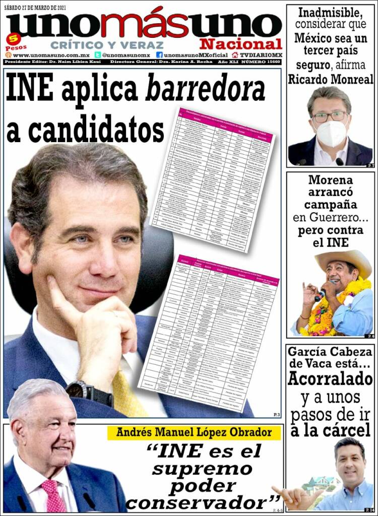 Portada de unomásuno (M&eacute;xico)