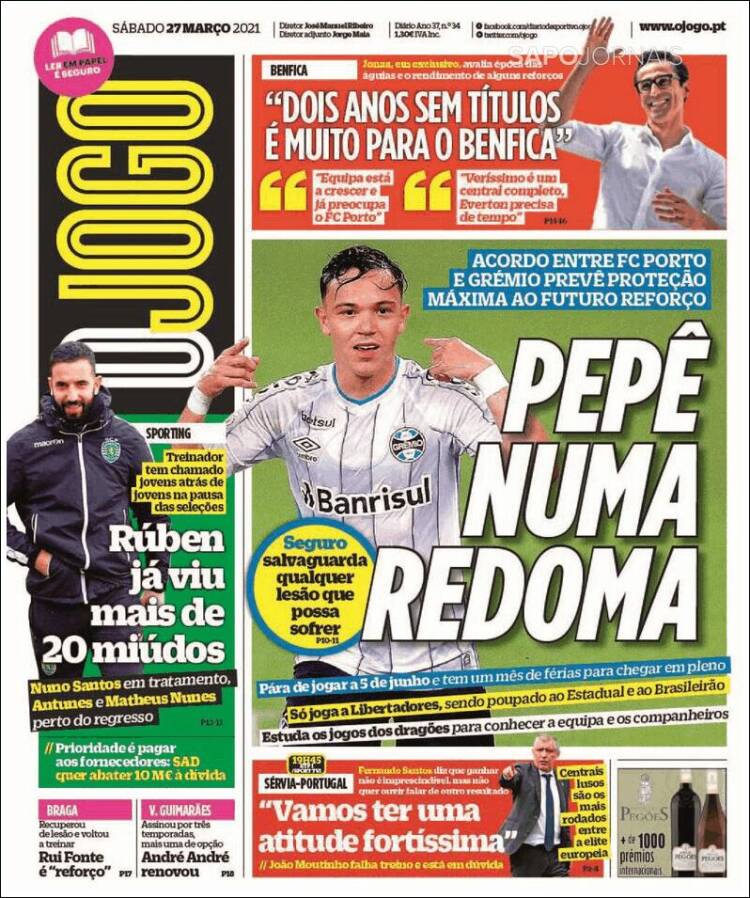 Portada de O Jogo (Portugal)