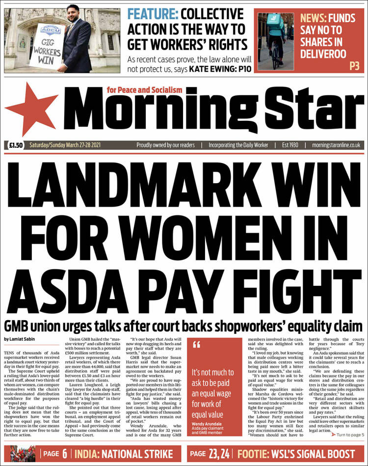 Portada de Morning Star (Reino Unido)