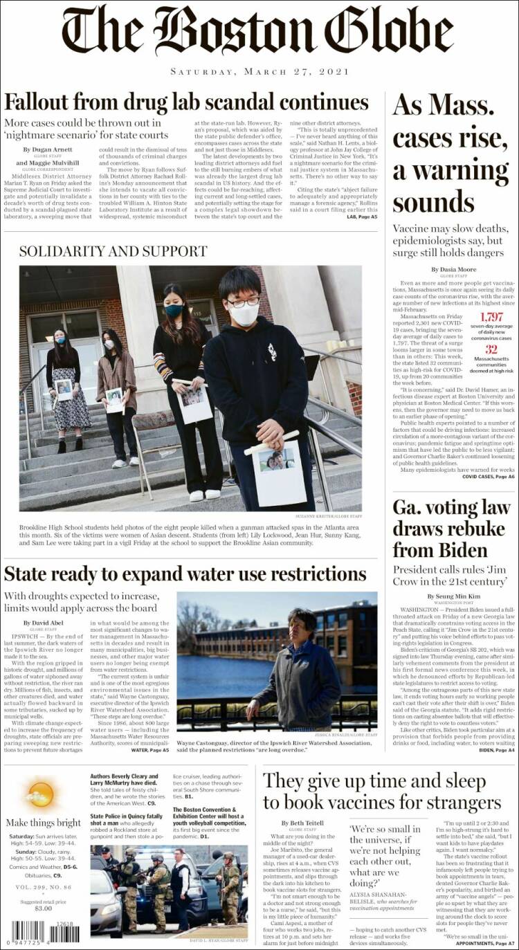 Portada de Boston Globe (USA)