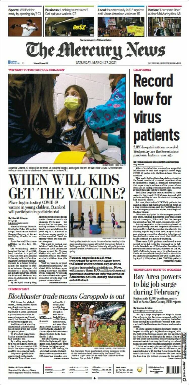 Portada de San Jose Mercury News (USA)