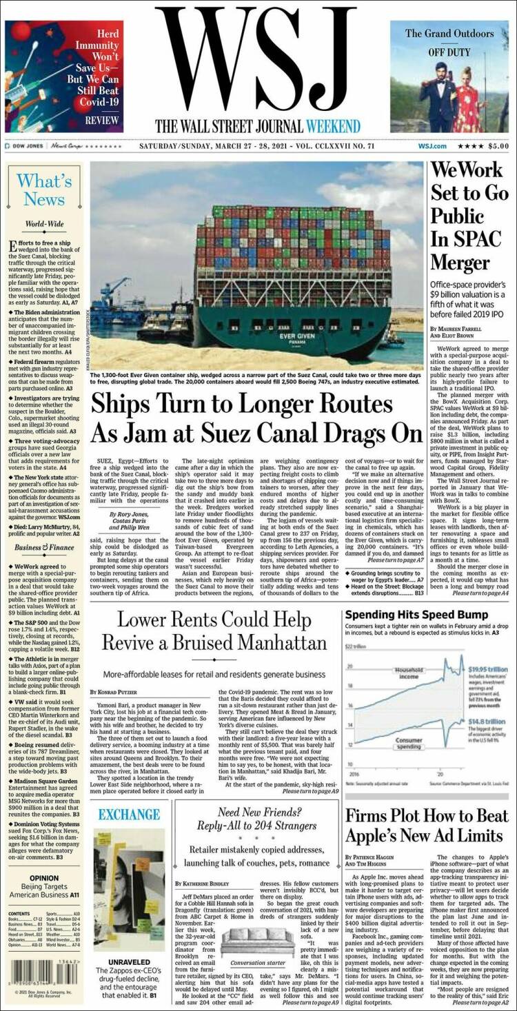 Portada de Wall Street Journal (États-Unis)