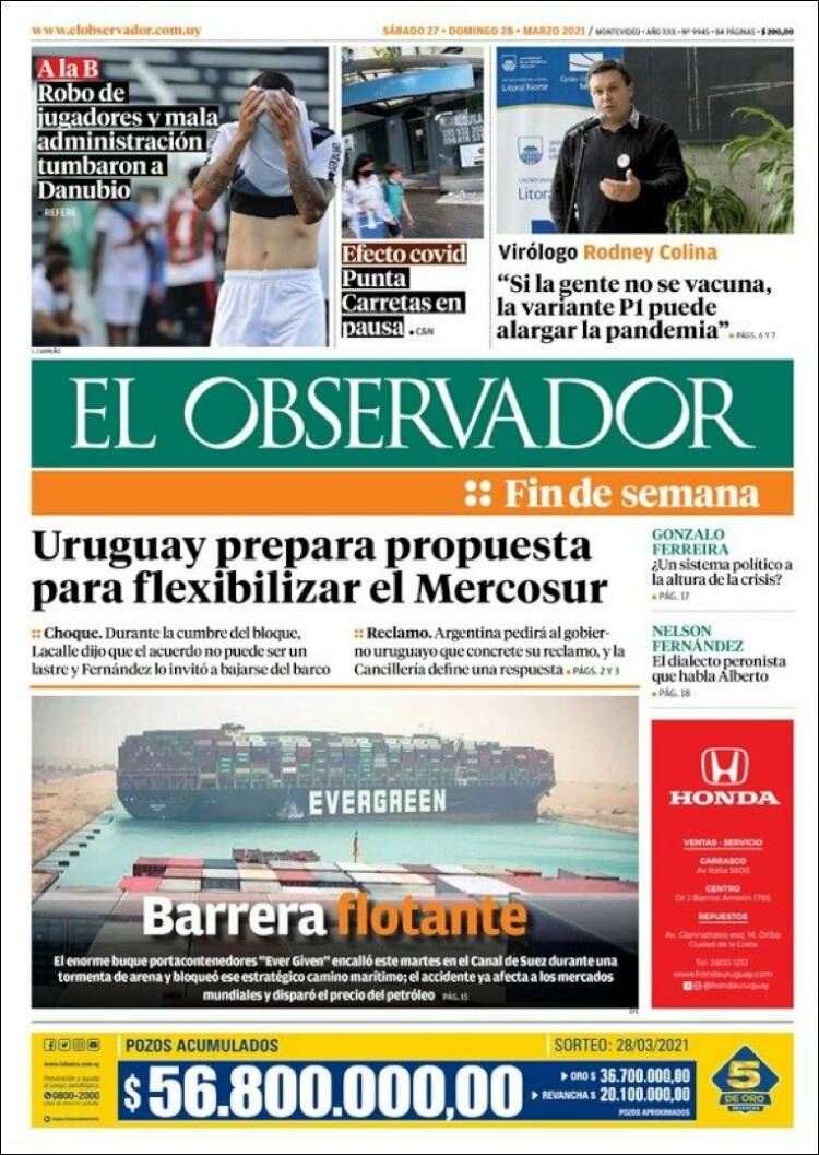 Portada de El Observador (Uruguay)