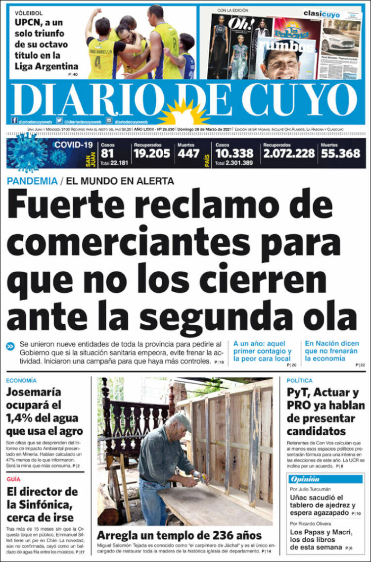 Portada de Diario de Cuyo (Argentina)