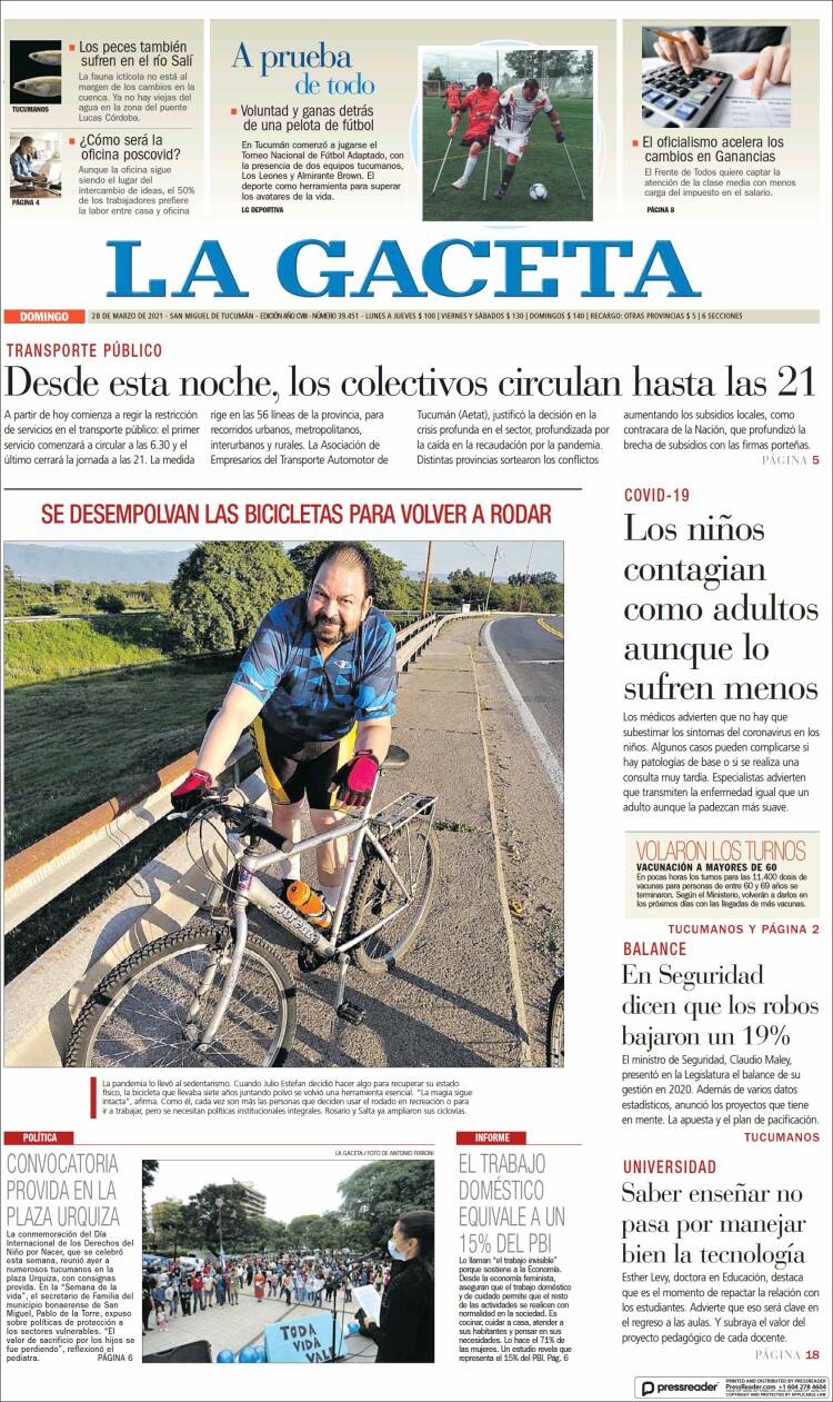 Portada de La Gaceta (Argentina)