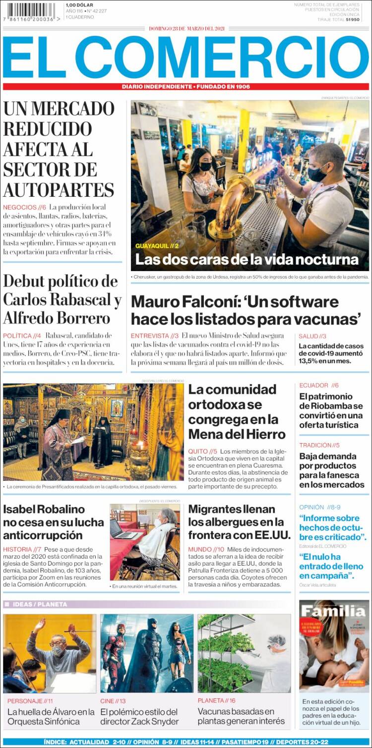 Portada de El Comercio (Ecuador)