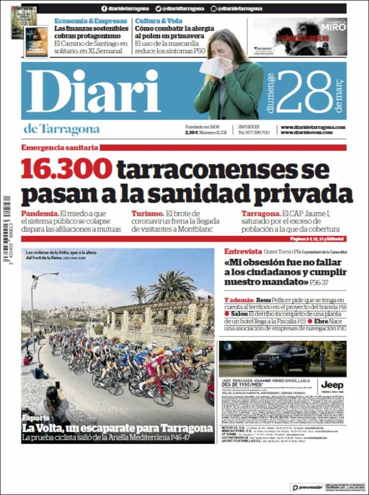 Portada de Diari de Tarragona (España)