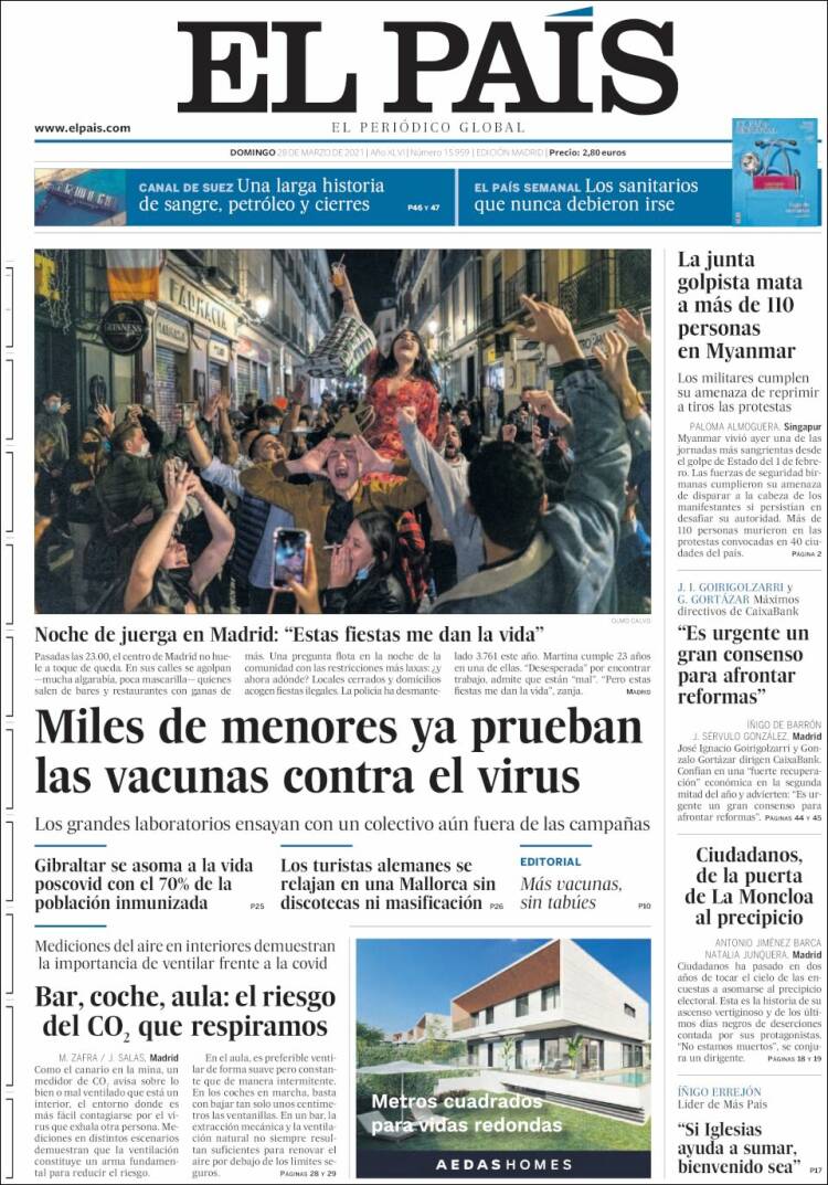 Portada de El País (España)