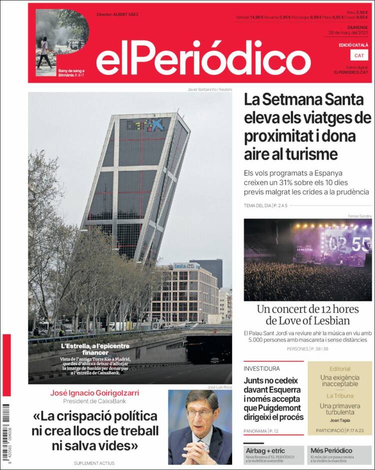 Portada de El Periódico de Catalunya (España)