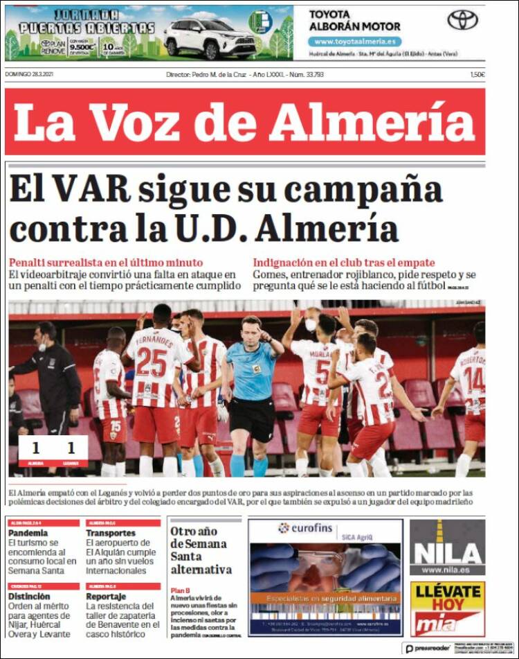 Portada de La Voz de Almería (España)