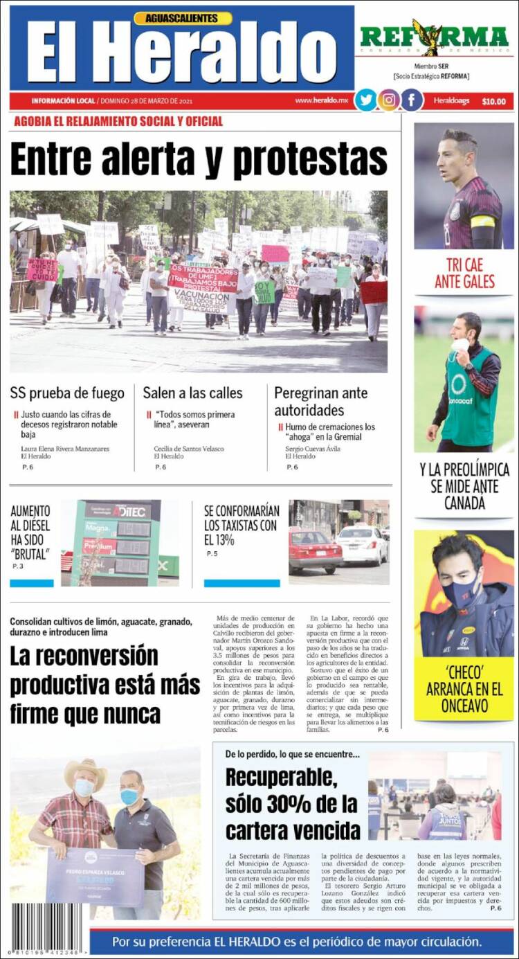 Portada de El Heraldo de Aguascalientes (México)