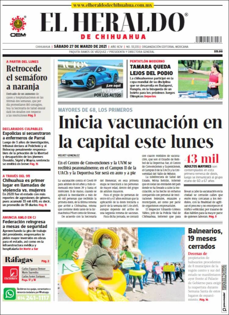 Portada de El Heraldo de Chihuahua (México)