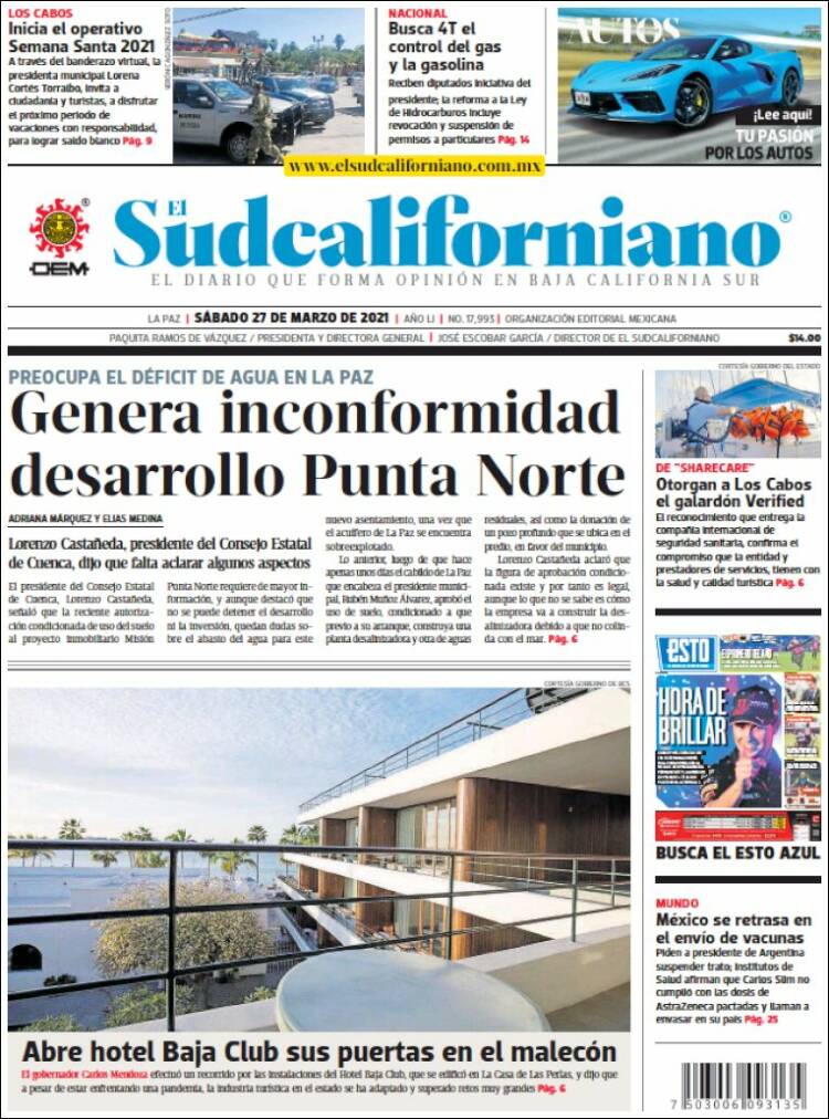 Portada de El Sudcaliforniano (México)