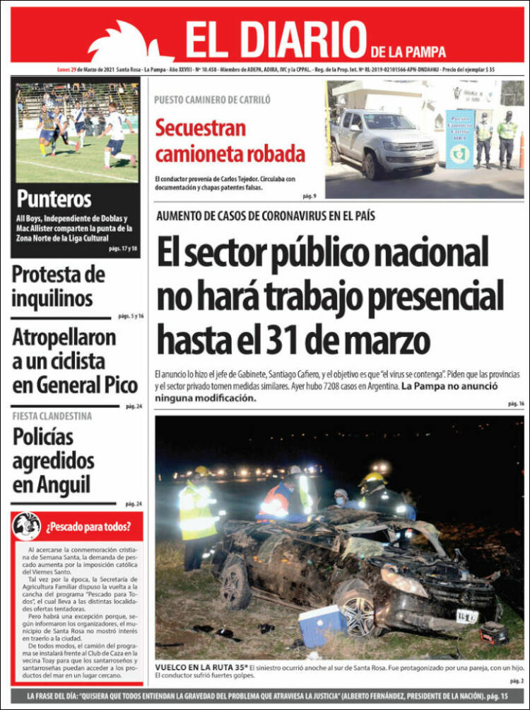 Portada de Diario de La Pampa (Argentina)