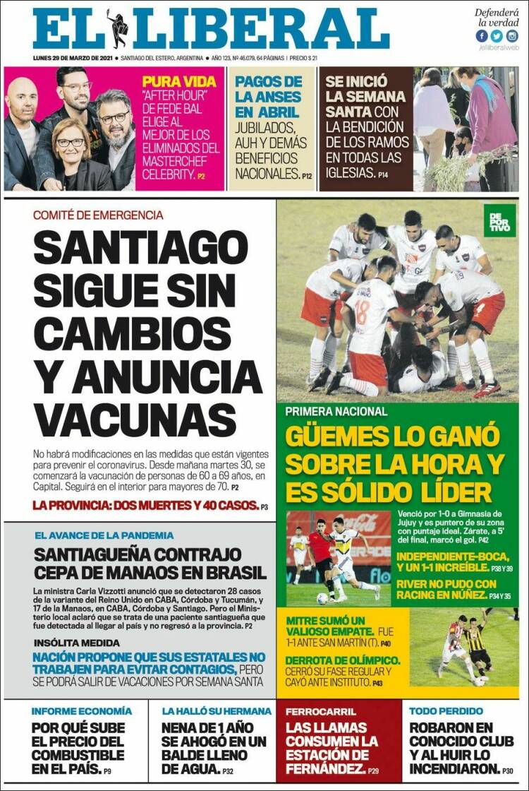 Portada de Diario El Liberal (Argentina)