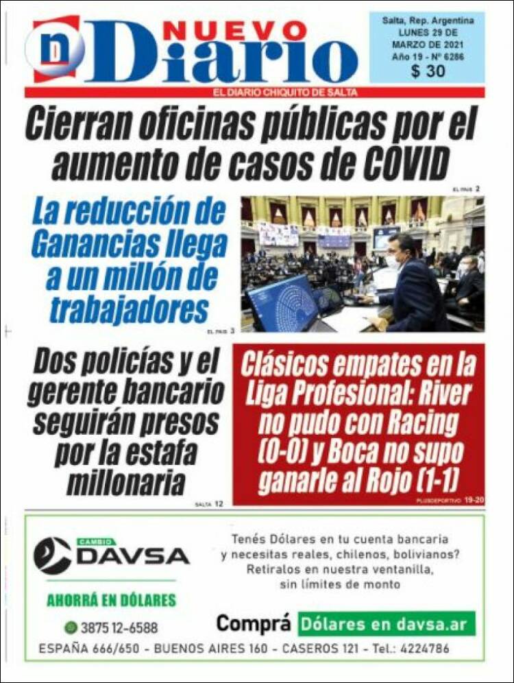 Portada de Nuevo Diario de Salta (Argentina)