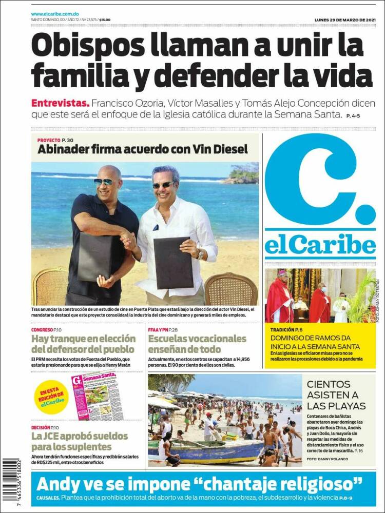 Portada de El Caribe (R. Dominicana)