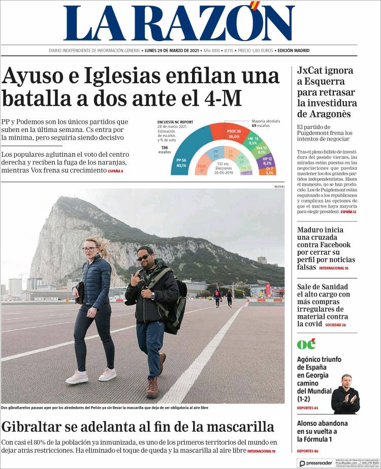 Portada de La Razón (España)