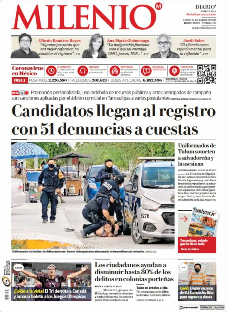 Portada de Milenio - Tamaulipas (México)