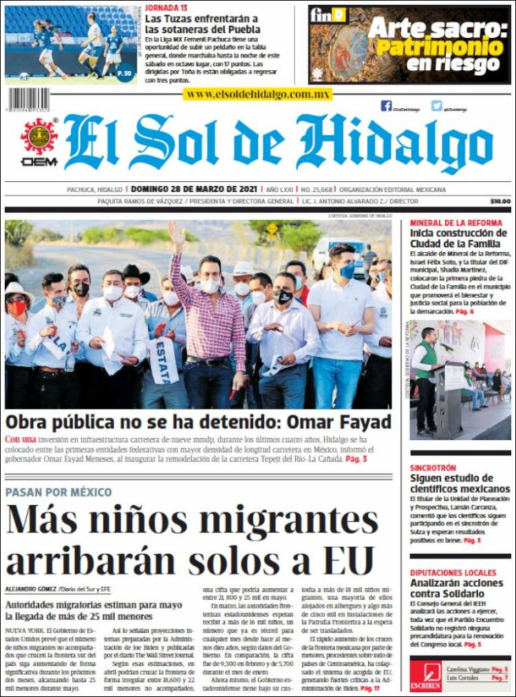 Portada de El Sol de Hidalgo (México)