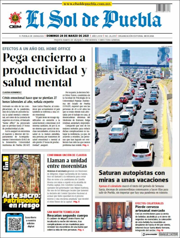 Portada de El Sol de Puebla (México)