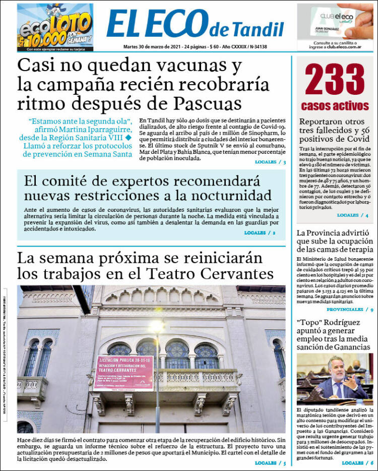 Portada de El Eco de Tandil (Argentina)