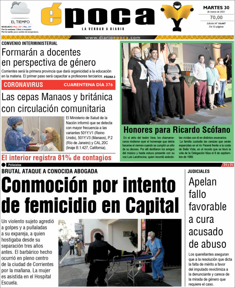 Portada de Diario Época (Argentina)
